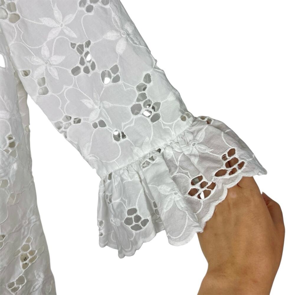 Rebecca Taylor Adriana White Floral Eyelet Blouse 8 Embroidered - Picture 4 of 7